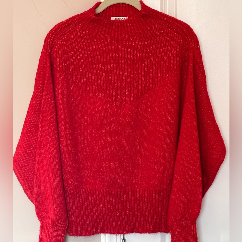 NWOT Zenana Red Sweater with Ribbed Details large